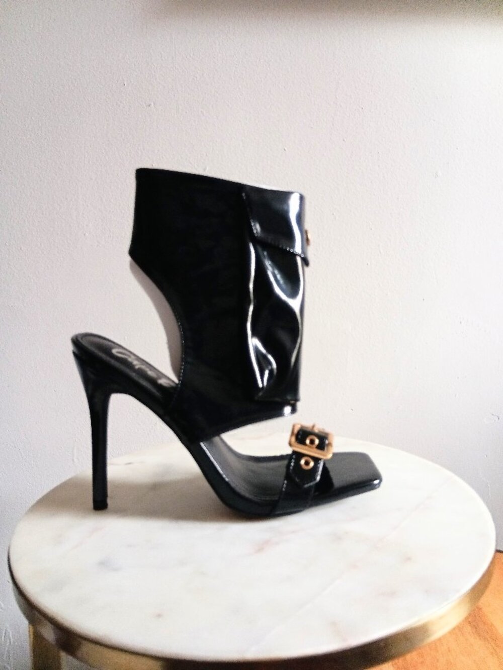 Cape Robbin Eveleen Metallic Pouch Ankle Strap Heels
